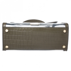 Pre Owned Michael Kors Clear/Olive Green PVC and Croc Embossed Leather Large Whitney Top Handle Bag