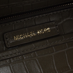 Pre Owned Michael Kors Clear/Olive Green PVC and Croc Embossed Leather Large Whitney Top Handle Bag