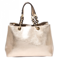 Pre Owned MICHAEL Michael Kors Metallic Gold Leather Medium Cynthia Tote