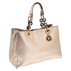 Pre Owned MICHAEL Michael Kors Metallic Gold Leather Medium Cynthia Tote