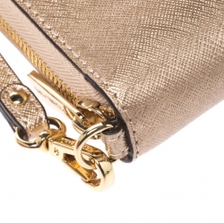 Pre Owned محفظة مايكل كورس كونتيننتال جت ست ترافل جلد ذهبية ميتالك