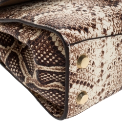 Pre Owned Michael Kors Beige Python Embossed Bleecker Top Handle Bag