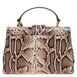 Pre Owned Michael Kors Beige Python Embossed Bleecker Top Handle Bag