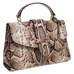 Pre Owned Michael Kors Beige Python Embossed Bleecker Top Handle Bag