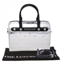 Michael Kors Metallic Silver Mirror Leather Kara Boston Bag