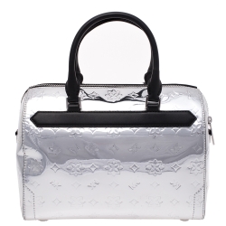 Michael Kors Metallic Silver Mirror Leather Kara Boston Bag