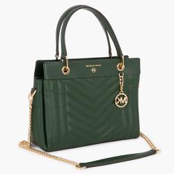 Michael Kors Green Quilted Leather Susan Medium Satchel Bag