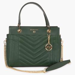 Michael Kors Green Quilted Leather Susan Medium Satchel Bag