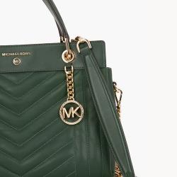 Michael Kors Green Quilted Leather Susan Medium Satchel Bag