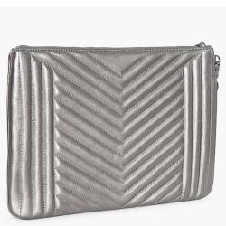 Pre Owned Michael Kors Grey Quilted Leather Jet Set Extra-Large Pouch