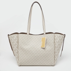 مملوكة مسبقًا Michael Kors Cream Signature Coated Canvas and Leather Freya Tote