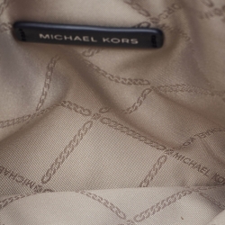 Pre Owned Michael Kors Off White/Blue Signature Coated Canvas and Leather Large Logo Stripe Eva Tote
