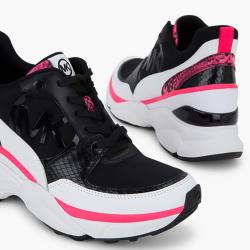 Pre Owned Michael Kors Black Leather and Textile Mickey Elevated Trainer Sneakers Size EU 37