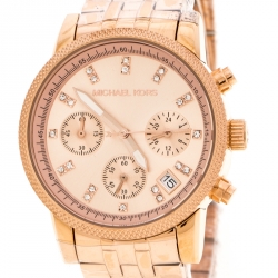 مملوكة مسبقًا Michael Kors Rose Gold Plated Stainless Steel Ritz MK6077 Women's Wristwatch 37 mm