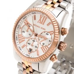 Pre Owned Michael Kors Silver Tri-Tone Stainless Steel Lexington MK5735 Women's Wristwatch 38 mm