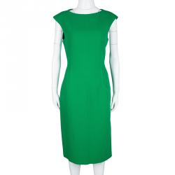 Pre Owned Michael Kors Green Wool Sleeveless Sheath Dress L