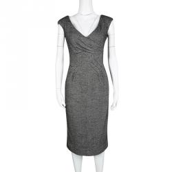 Pre Owned Michael Kors Monochrome Silk Wool Draped Neck Sleeveless Dress M