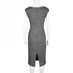 Pre Owned Michael Kors Monochrome Silk Wool Draped Neck Sleeveless Dress M