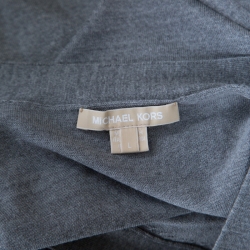 Michael Kors Grey Melange Merino Wool Tie Neck Detail Short Sleeve Sweater L