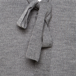 Michael Kors Grey Melange Merino Wool Tie Neck Detail Short Sleeve Sweater L