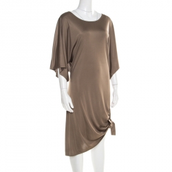 مملوكة مسبقًا Michael Kors Truffle Brown Satin Tie Detail Dress L