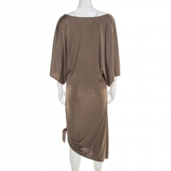 مملوكة مسبقًا Michael Kors Truffle Brown Satin Tie Detail Dress L