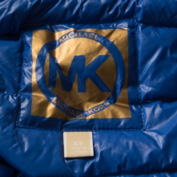 Michael Kors Blue Quilted Waist Belt Detail Hooded Jacket XS 