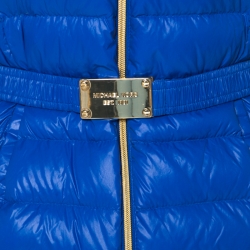 Michael Kors Blue Quilted Waist Belt Detail Hooded Jacket XS 