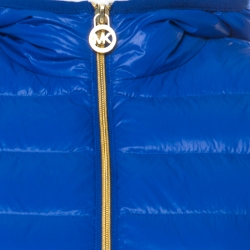 Michael Kors Blue Quilted Waist Belt Detail Hooded Jacket XS 