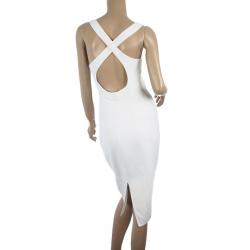 Pre Owned Michael Kors White BodyCon Crossback Sheath Dress S