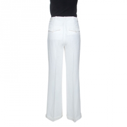 Pre Owned Michael Kors Optic White Linen Wide Leg Trousers S 