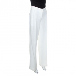 Pre Owned Michael Kors Optic White Linen Wide Leg Trousers S 