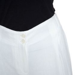 Pre Owned Michael Kors Optic White Linen Wide Leg Trousers S 