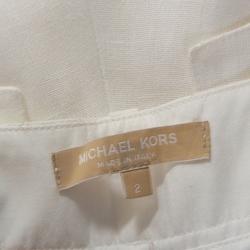 Pre Owned Michael Kors Optic White Linen Wide Leg Trousers S 