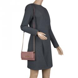 Pre Owned Michael Kors Dark Beige Quilted Leather WOC Wallet