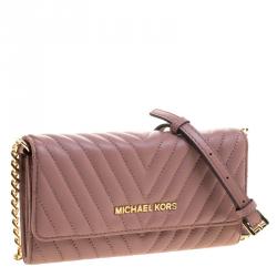 Pre Owned Michael Kors Dark Beige Quilted Leather WOC Wallet