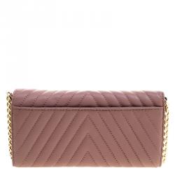 Pre Owned Michael Kors Dark Beige Quilted Leather WOC Wallet