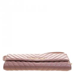 Pre Owned Michael Kors Dark Beige Quilted Leather WOC Wallet