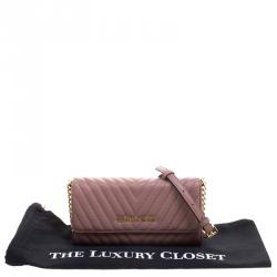 Pre Owned Michael Kors Dark Beige Quilted Leather WOC Wallet