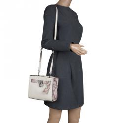 Pre Owned Michael Kors White/Grey Leather and Python Embossed Hamilton Messenger Bag