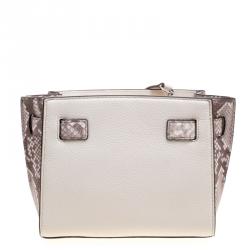 Pre Owned Michael Kors White/Grey Leather and Python Embossed Hamilton Messenger Bag