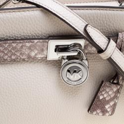 Pre Owned Michael Kors White/Grey Leather and Python Embossed Hamilton Messenger Bag