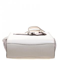 Pre Owned Michael Kors White/Grey Leather and Python Embossed Hamilton Messenger Bag