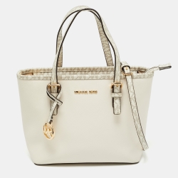 Michael Kors Off White Saffiano Leather Extra-Small Jet Set Travel Tote