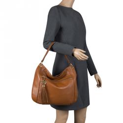 Pre Owned Michael Kors Brown Leather Charm Tassel Hobo