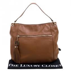 Pre Owned Michael Kors Brown Leather Charm Tassel Hobo