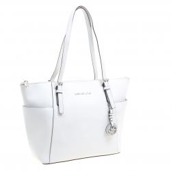 مملوكة مسبقًا Michael Kors White Saffiano Leather Top Zip Jet Set Tote