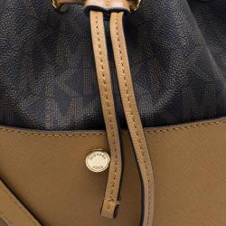 Pre Owned Michael Kors Brown Coated Canvas Medium Greenwich Bucket Bag