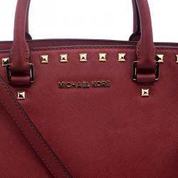 Pre Owned Michael Kors Red Leather Medium Selma Studded Tote