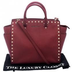 Pre Owned Michael Kors Red Leather Medium Selma Studded Tote